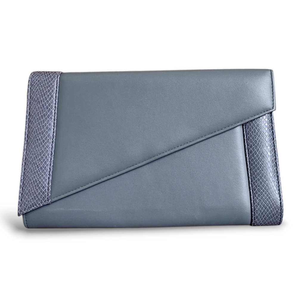 Vintage 1970s Leather Envelope Clutch Bag Grey | Made in Canada